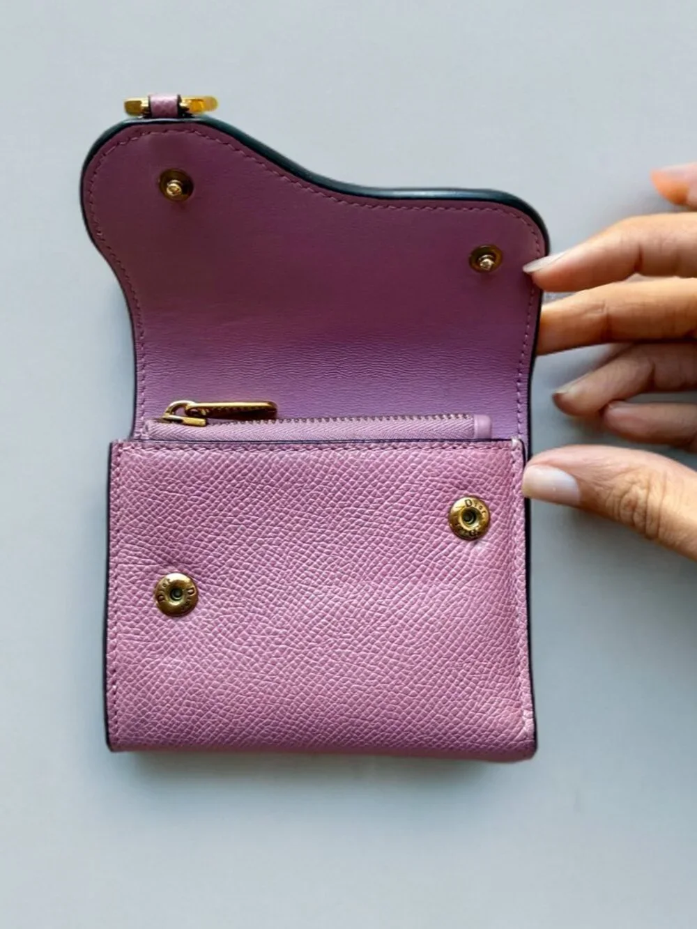 Christian Dior Pink Leather Lotus Saddle Compact Wallet